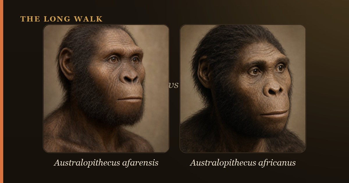 Reconstruction of Australopithecus afarensis and Australopithecus africanus