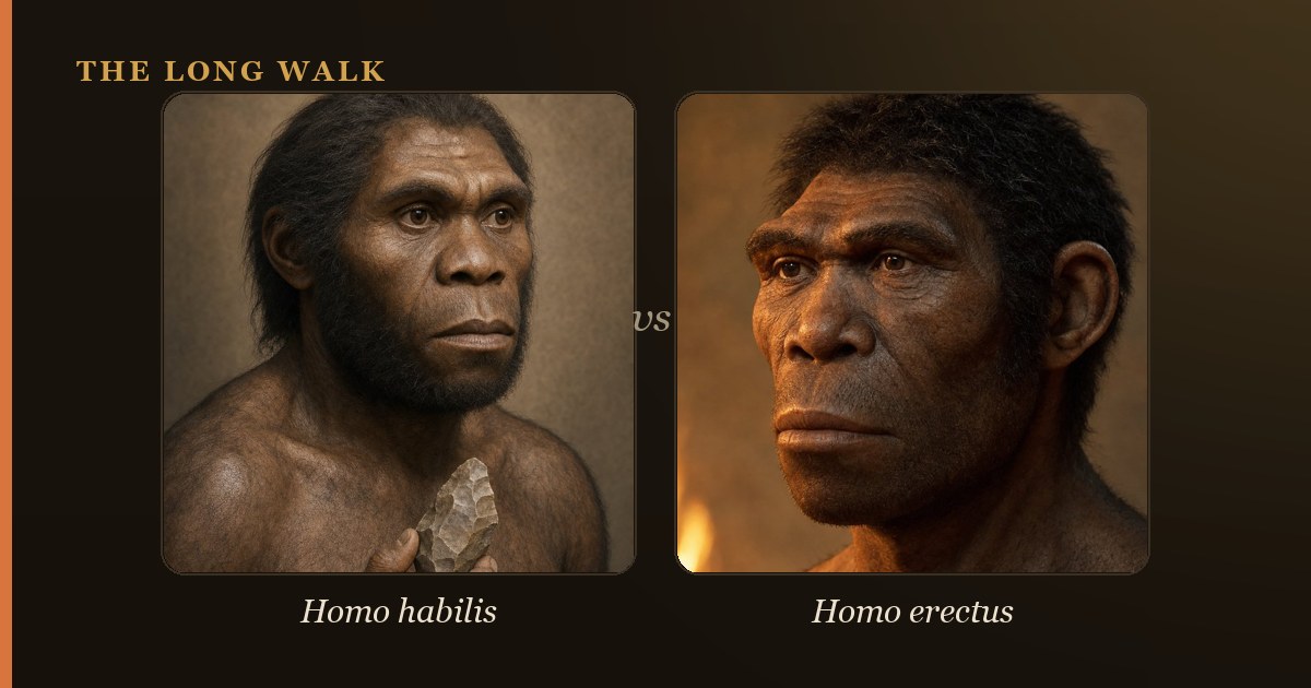 Reconstruction of Homo habilis and Homo erectus