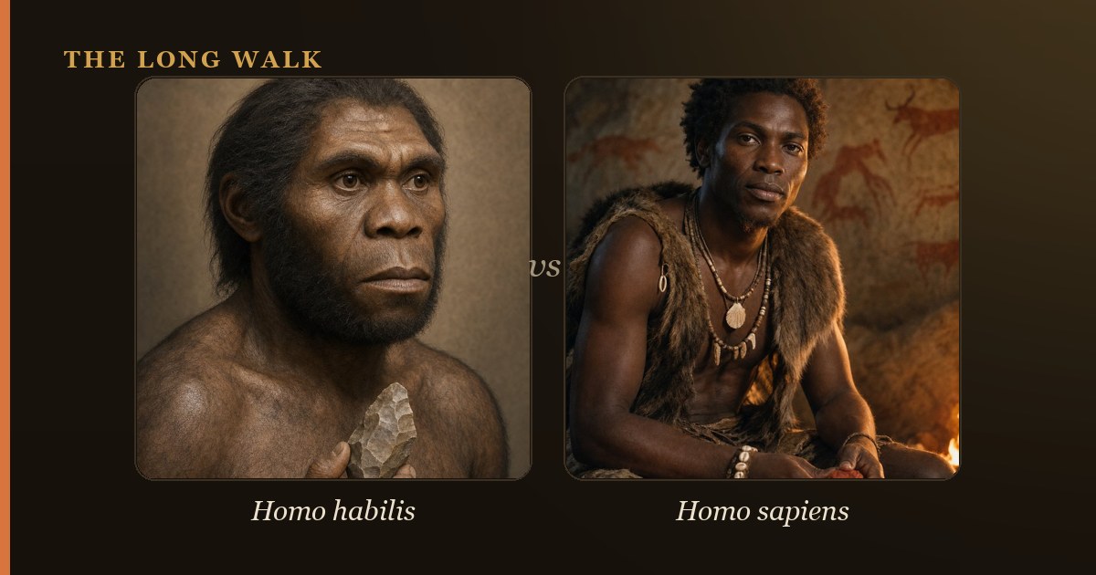 Reconstruction of Homo habilis and Homo sapiens